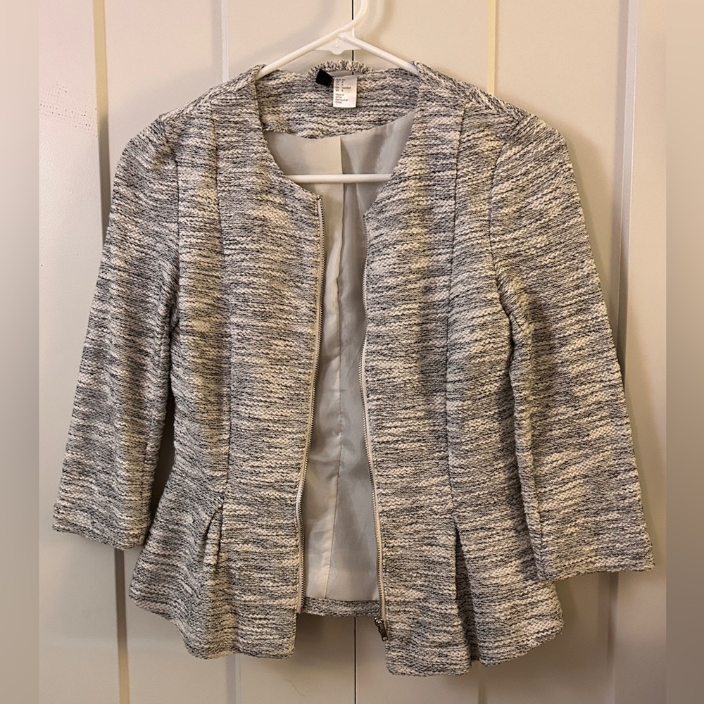Women's Gray Business Peplum Zip Jacket
